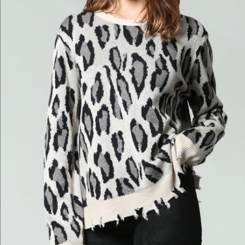 Fate leopard distressed sweater, size large